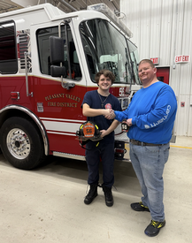 Captain Ken Wallace did the traditional helmet shield swap the other day at Station #1 celebrating  Firefighter Thomas Gajarsky's completion of his probationary period with the Pleasant Valley Fire District. 
